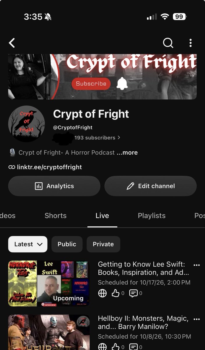 codelexluna's tweet photo. https://t.co/jFZeZg8Jpv
We are so close to our first goal of 200 subscribers on YouTube .
Please give us a subscribe on YouTube! It would mean the world to us!
#helpusgrow #indiehorror #indiefilm #fypシ https://t.co/I5yVOVZaGu