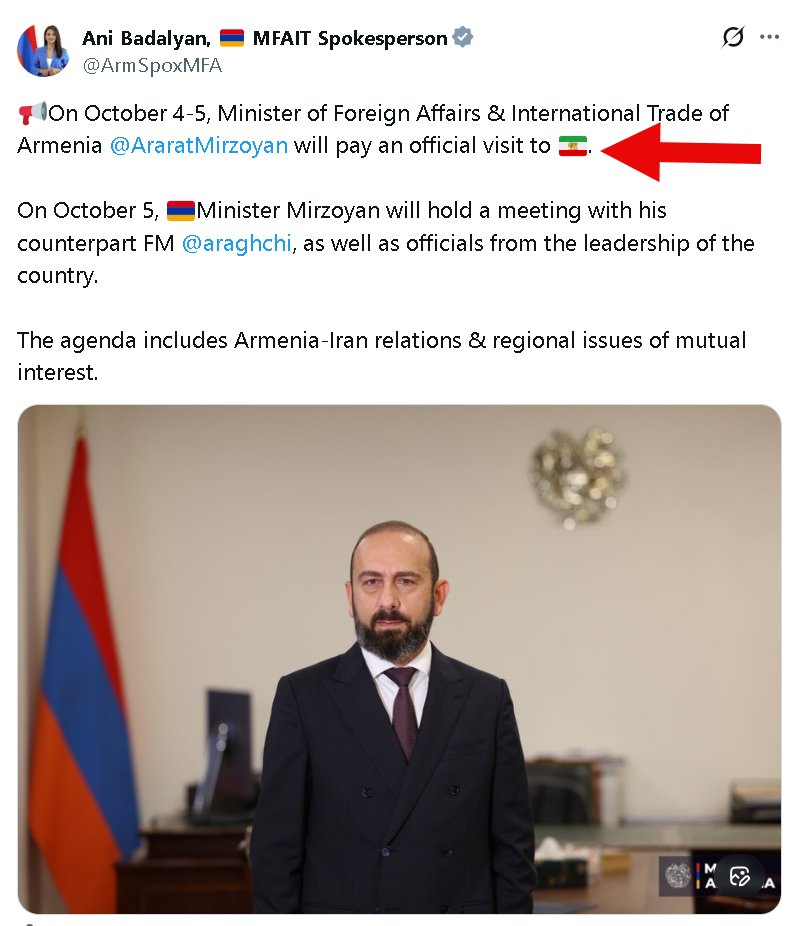 NKobserver's tweet photo. #Armenia MFA posting #Iran pre-1979 flag emoji (used by pro-Shah circles) in post about upcoming official visit to the country, a very sensitive emoji to include, not the best for bilateral relations... 👇

*A few months ago, Twitter officially substituted the actual Iranian flag for that of the Reza Pahlavi-era flag.