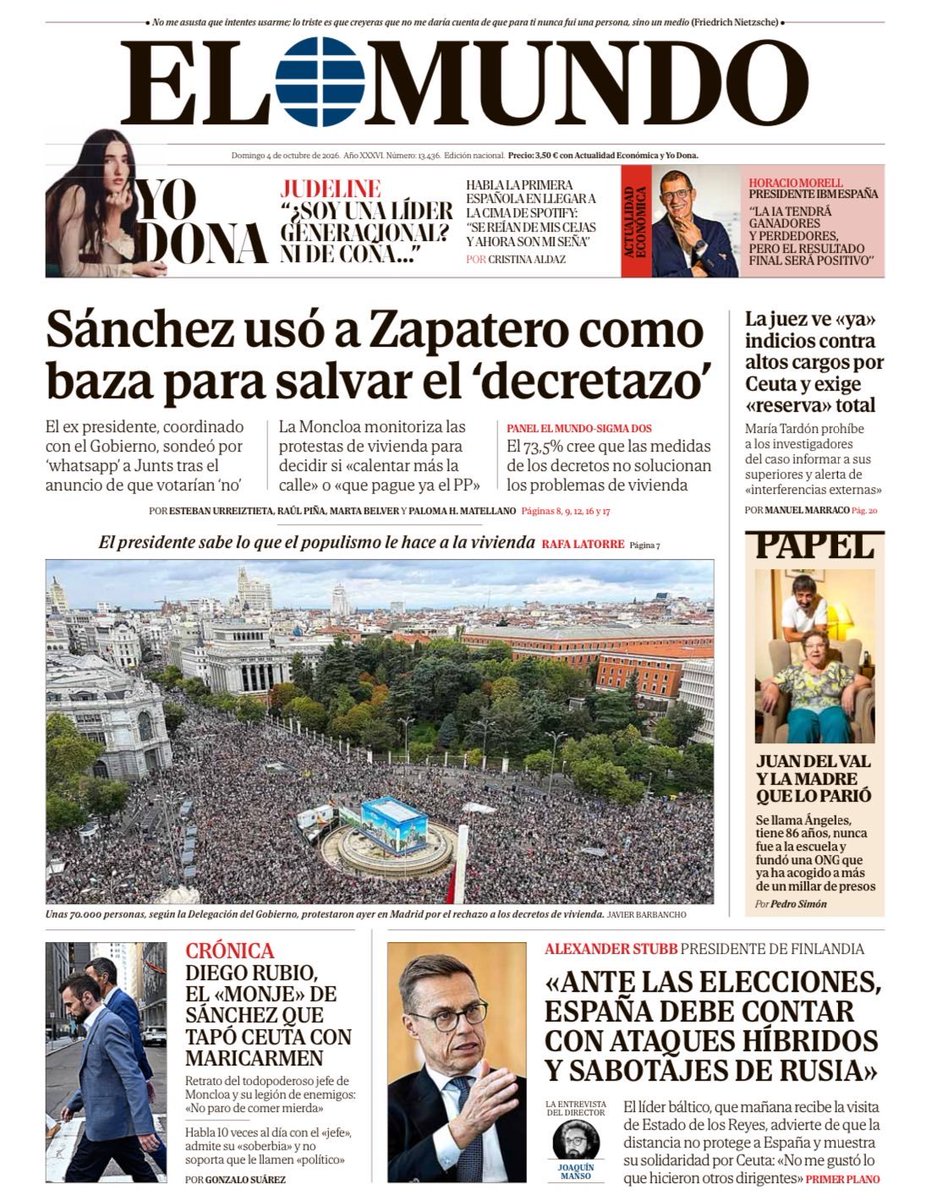 sigmados's tweet photo. 📰 Panel @elmundoes - Sigma Dos

📊 El 73,5% de los españoles no ve en los 'decretos Maricarmen' la solución a la crisis de vivienda, pero la mayoría apoya todas sus medidas.

🔗 https://t.co/8EJvRA8d8g https://t.co/iG6jaKDtna