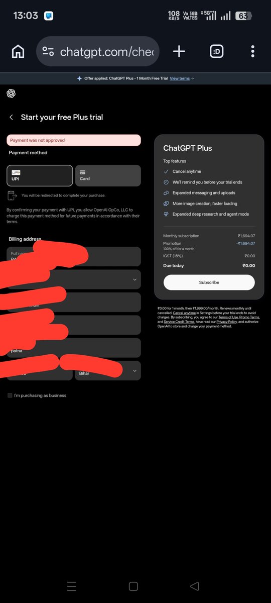 Raushansoni_'s tweet photo. HELP !

@OpenAI  

I CAN'T ABLE TO REEDEM THE PROMOCODE https://t.co/ZQhBViP3cQ