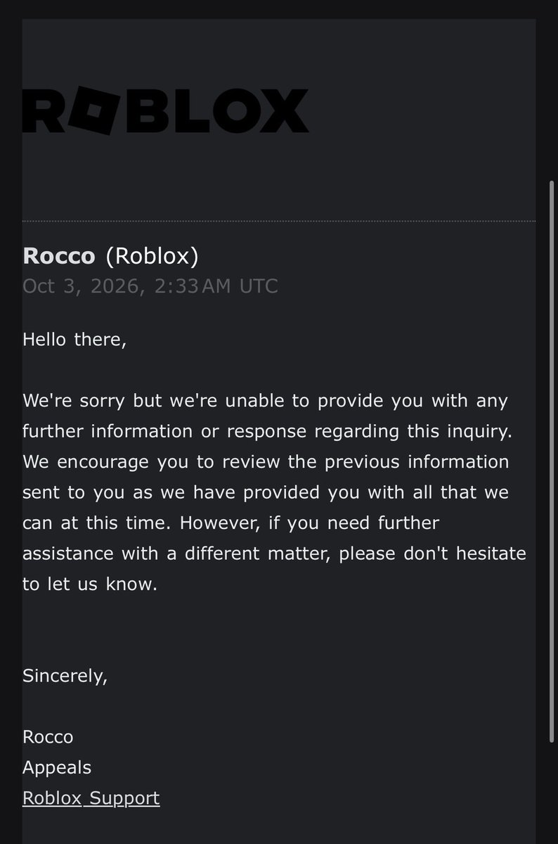 Isiwinini's tweet photo. still falsely banned with my account
@Roblox @RobloxCreators @BOYMAMAG @nicktornow Please have a human manually review my case.
user: h6rqou
#RobloxSupport #RobloxBan https://t.co/sUIrwDnau4