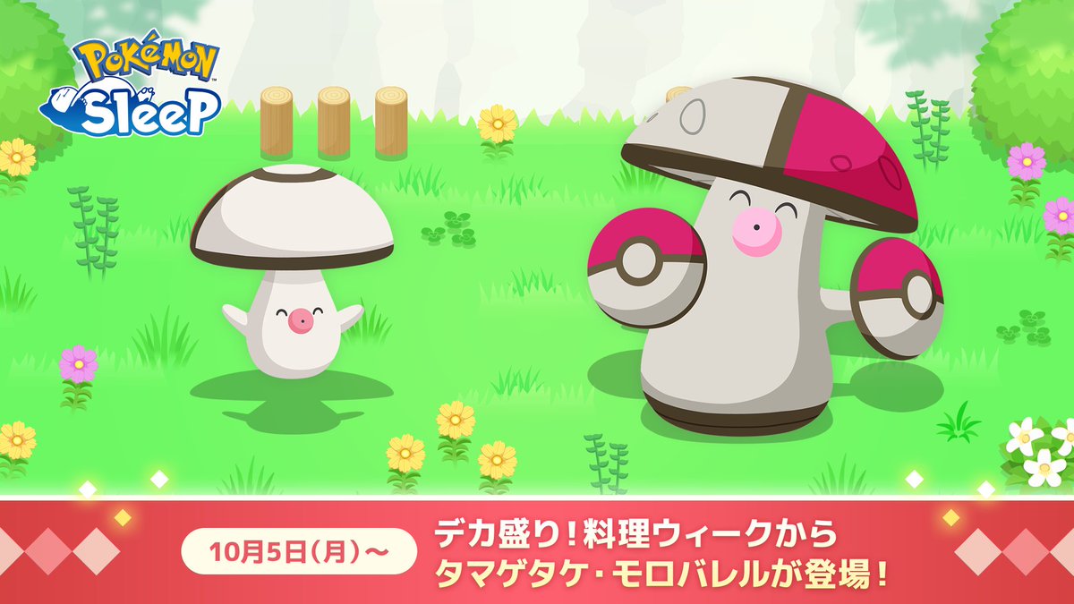 PokemonSleepApp's tweet photo. ／
📢明日からタマゲタケたちに会える✨
＼

10月5日(月)15:00より睡眠リサーチに登場！

🏕️ワカクサ本島 
🏞️ラピスラズリ湖畔
🏜アンバー渓谷
🏕️ワカクサ本島 EX
🏖️シアンの砂浜 EX

「デカ盛り！料理ウィーク」期間中に出会いたい方は、上記のフィールドでリサーチしましょう😉

#ポケモンスリープ https://t.co/fvIBxrfJ0l