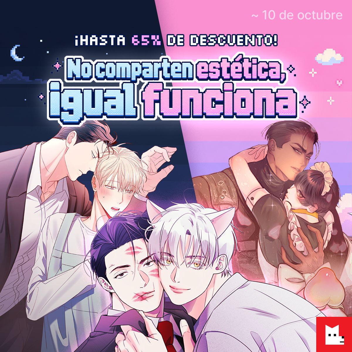 Lezhin_ES's tweet photo. A veces los opuestos no solo se atraen, 
también saben cómo hacerlo funcionar 😈

Conoce cómo lo lograron con hasta 65% de descuento 🔥 

👉https://t.co/WMc4wHsFmq 

#LezhinES #Lezhin #Descuento https://t.co/MvMstcv52f