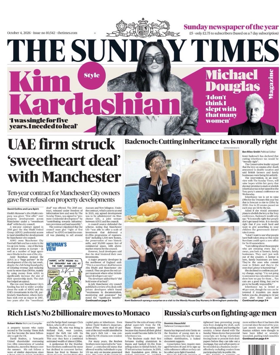 joshi's tweet photo. The eye-popping deal that gave Abu Dhabi ‘right of first refusal’ over large stretches of Manchester is on the Sunday Times front page - with a credit to @ManchesterMill where @jackdulhanty broke the story. https://t.co/rhU8rOjBDf