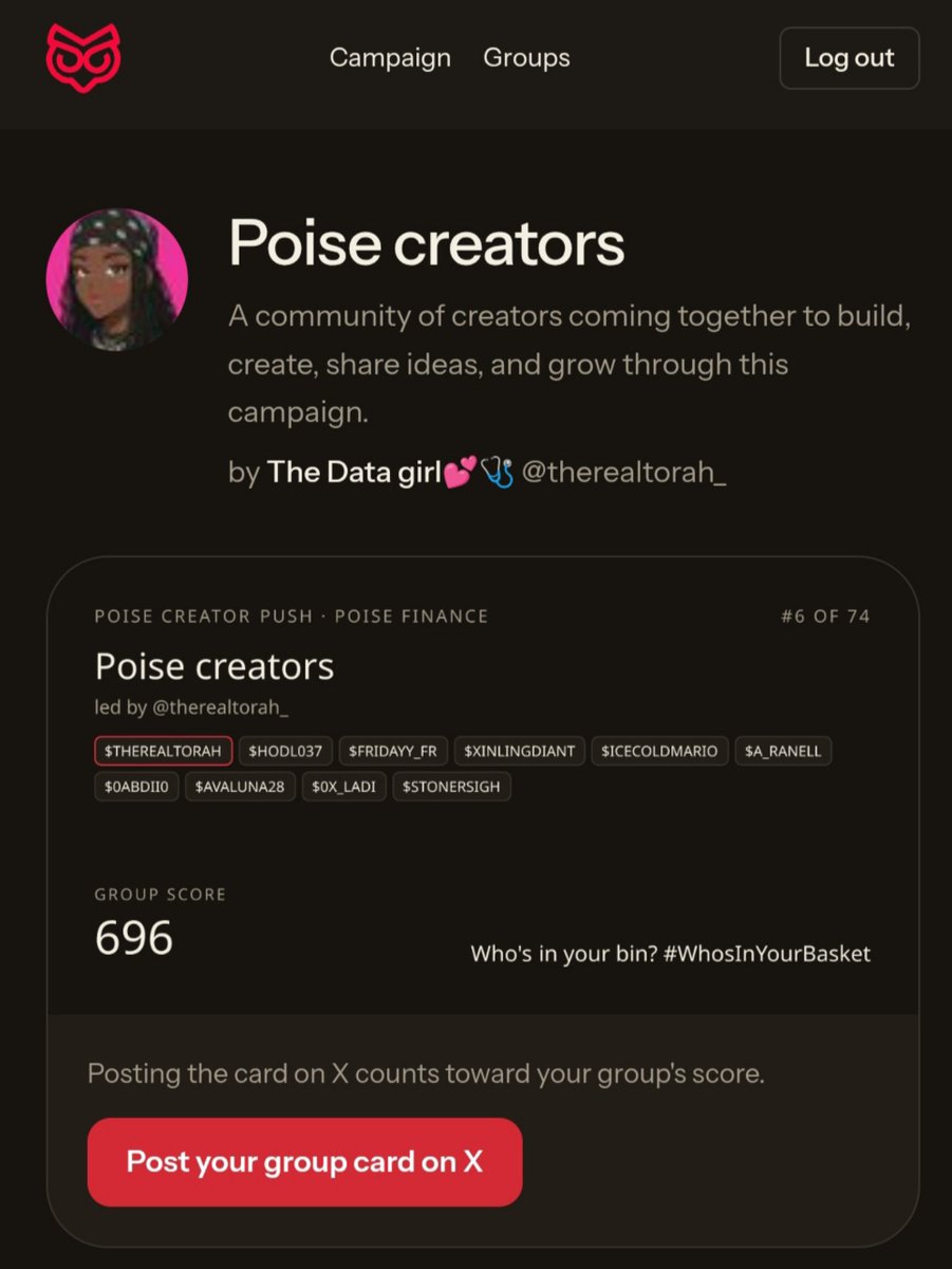 0x_Ladi's tweet photo. Okay, but this is where it gets interesting 

What if your market read wasn’t just a take you posted and forgot about?

Poise turns that read into a group people can actually rally around.

I’ve got my group ready.

Who’s joining me? 👀

@PoiseFinance #WhosInYourGroup https://t.co/RBmenL3Quk