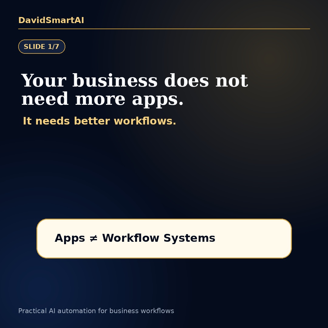 davidsmartai's tweet photo. Most businesses do not have a tool problem.

They have a workflow problem.

AI automation is useful when it helps capture enquiries, organise customer details, remind teams to follow up, reduce missed opportunities and give owners visibility.

Not hype. Practical workflow support.