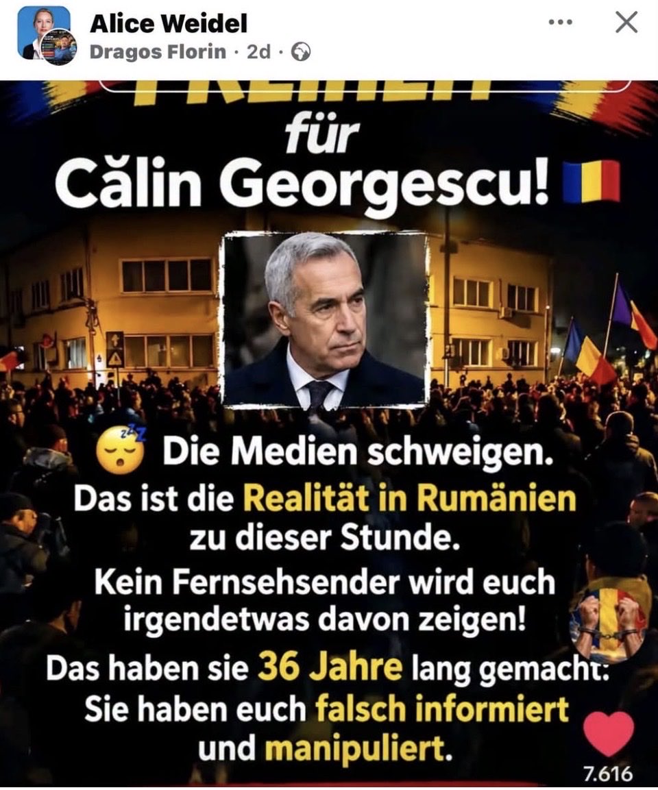 OUluiteanu's tweet photo. @Alice_Weidel Das rumänische Volk dankt Ihnen. https://t.co/tE3UYMQ4oq