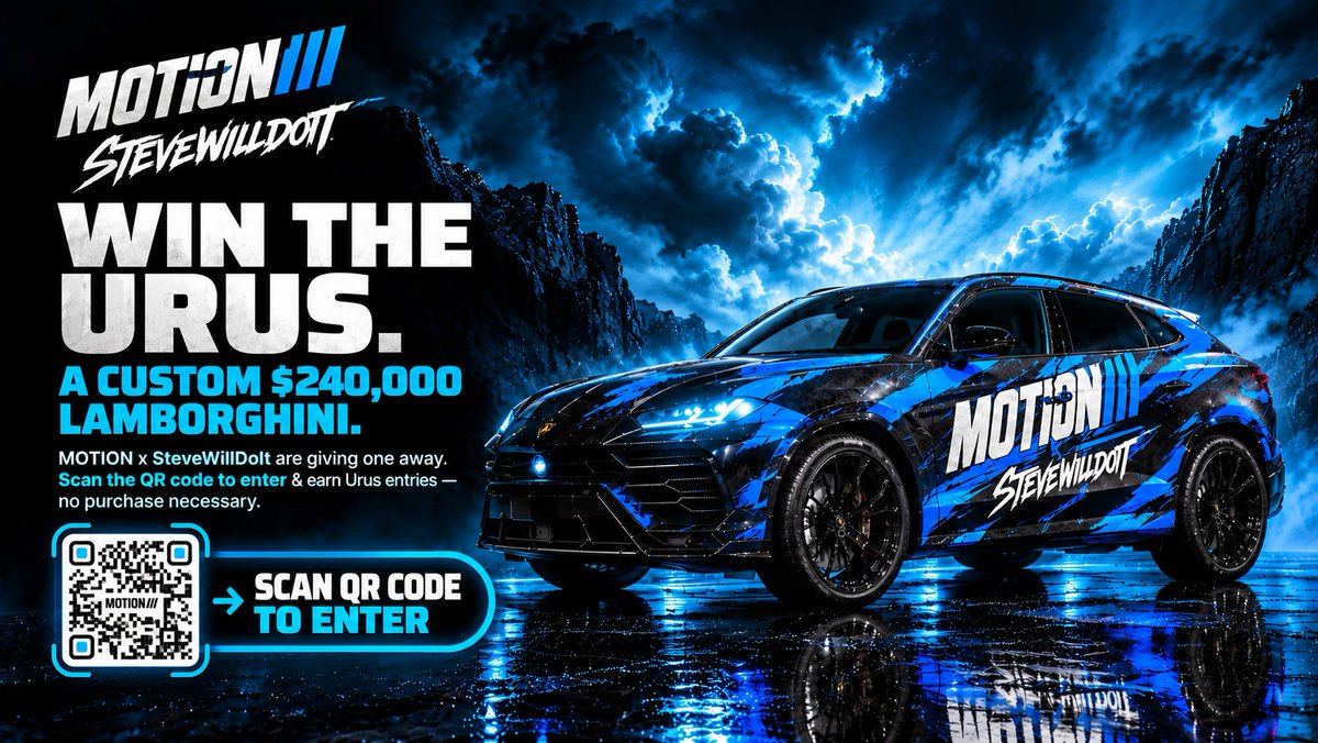 MotionDaily_'s tweet photo. WANT A CHANCE TO WIN A LAMBORGHINI URUS? 

@getmotionbrand x @stevewilldoit  is giving you a chance to win!

Don’t miss your shot. Scan it, enter, and good luck 🤞
#Giveaway #Lamborghini #Urus https://t.co/EvtmfcEv9G