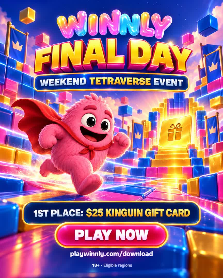 winnly_app's tweet photo. Final day of the Winnly Tetraverse Event. 🏆 Play as often as you want—your best score stays locked in. First place: $25 Kinguin Gift Card. Entry: 10 Pink Coins.

https://t.co/SzJt2ZYrEw
18+. Eligible regions. Event terms apply.
#Winnly #Tetraverse #SkillGaming https://t.co/7qfTUYOqKs