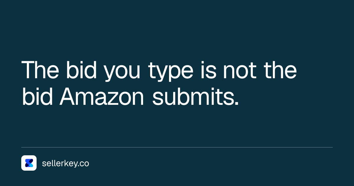 sellerkeyco's tweet photo. Why is my CPC higher than my bid?

Two Amazon multipliers sit on top of it.

Placement bid adjustment: up to 900%.
Dynamic bids up and down: up to 100%.

A $1.00 bid can be submitted at $10.00.

Check the Placements tab before you blame the auction. https://t.co/XfBSFAicwo