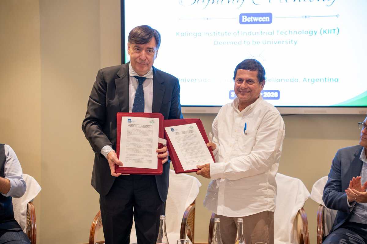 achyuta_samanta's tweet photo. Happy to share that KIIT has signed 4 MoUs during our 22nd Annual Convocation. Our new partners are Montana State University in the USA, the National University of Avellaneda in Argentina, the Union of Universities of Latin America and the Caribbean (UDUALC), and the Institute for Cultural Exchange and Economic Development of BRICS+ Countries (iBRICS+).

My heartfelt thanks to Dr Brock F. Tessman, President of Montana State University; Prof Jorge Fabián Calzoni, Rector of the National University of Avellaneda and President of UDUALC; and Mr Santiago Tangir, Executive Director for Argentina at iBRICS+, for their trust in KIIT. I was also very happy to have Mr Erik Federico Pérez Vega, Rector of APEC University, with us.

I hope these partnerships give our KIITians and teachers more chances to visit one another, learn together and work on research that helps people.