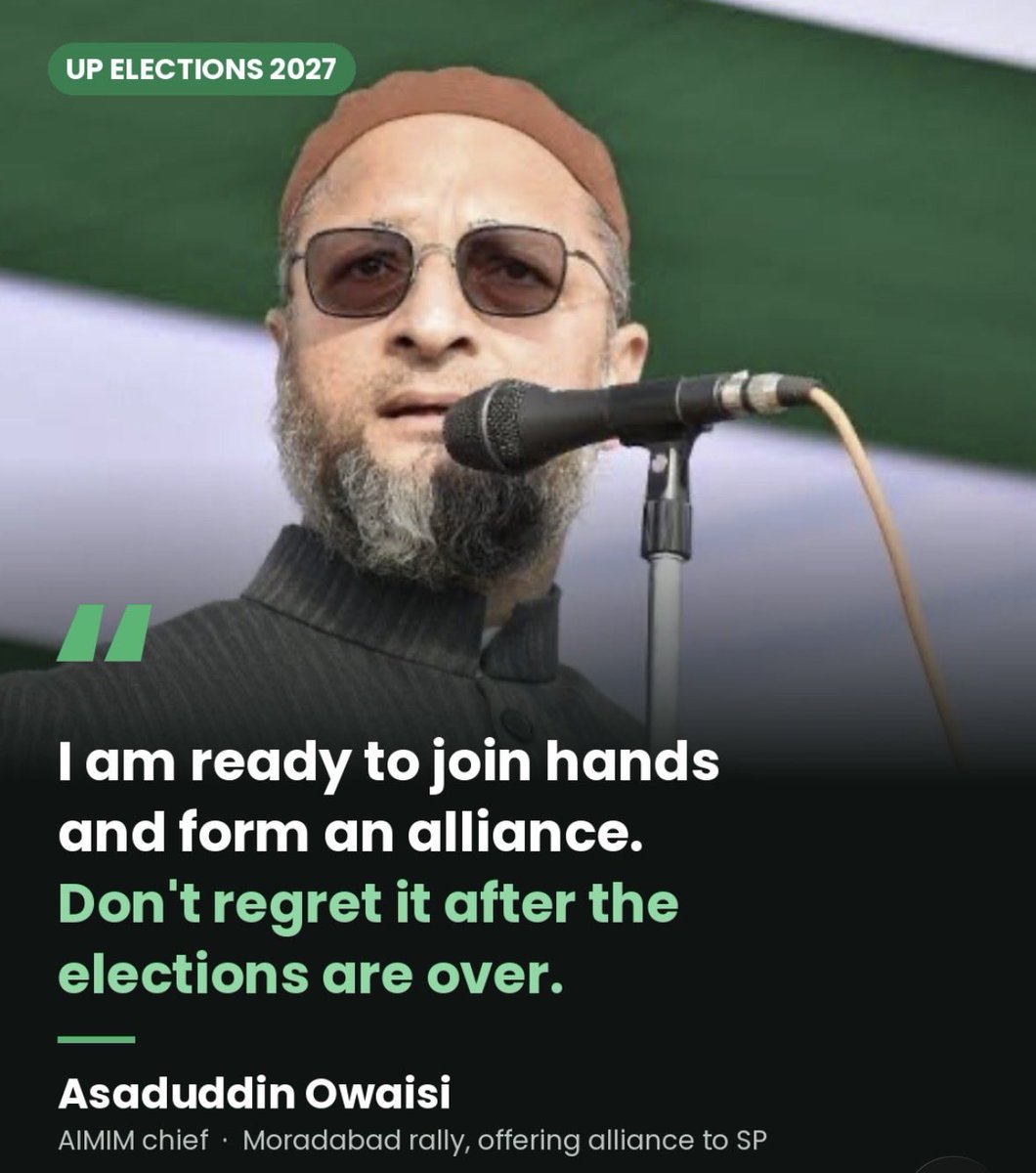 Sarcaztick's tweet photo. Owaisi sahab, matlab aapko pata hai ki agar aapko alliance mein nahi liya gaya, toh aapki wajah se BJP ko election mein fayda ho sakta hai.

Lekin Akhilesh kyun pachtayega? Woh toh abhi bhi maze mein hai. Khud Sansad hai, biwi bhi Sansad hai, itni badi party ka head hai.

Pachtayega toh sirf Musalman.