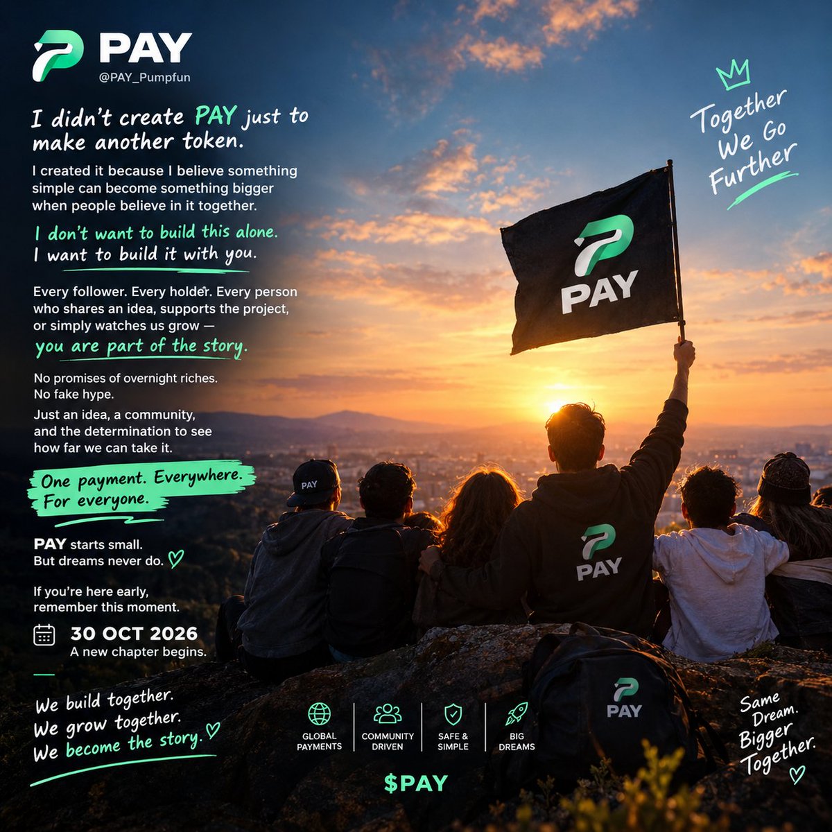 PayOne_1's tweet photo. Maybe @PAY_Pumpfun starts with just a name.But every big idea starts somewhere.
I don't want thousands of people watching from the outside.
I want a community building from the inside. No fake promises. No pretending we know the future.Just one dream: one payment, everywhere. @ https://t.co/YGzQd9Enu5