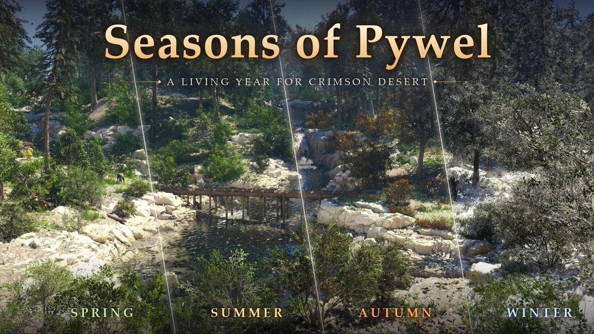 Pirat_Nation's tweet photo. Crimson Desert has a new mod that changes how the world looks throughout the year.

The “Seasons of Pywel” mod adds a four-season system, with spring, summer, autumn, and winter altering the environment as you play.

Spring restores green vegetation, autumn covers the world in orange and gold, and winter brings snow, ice, and freezing temperatures. Snow can build up over time, so winter feels like more than a visual change.

You can control each season’s length, lock the game to one season, change the weather, and adjust snow levels.