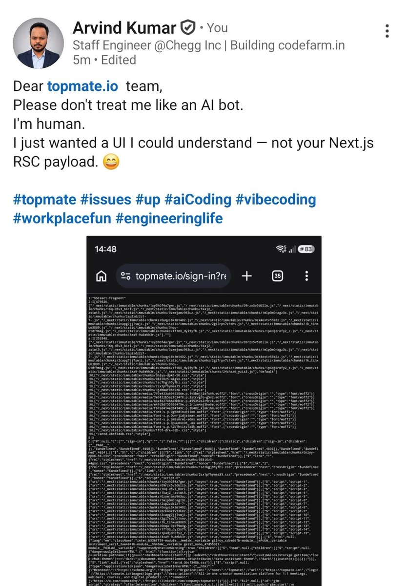 arvind4gl's tweet photo. #productionIssues #topmate https://t.co/YxoLhQrnYt