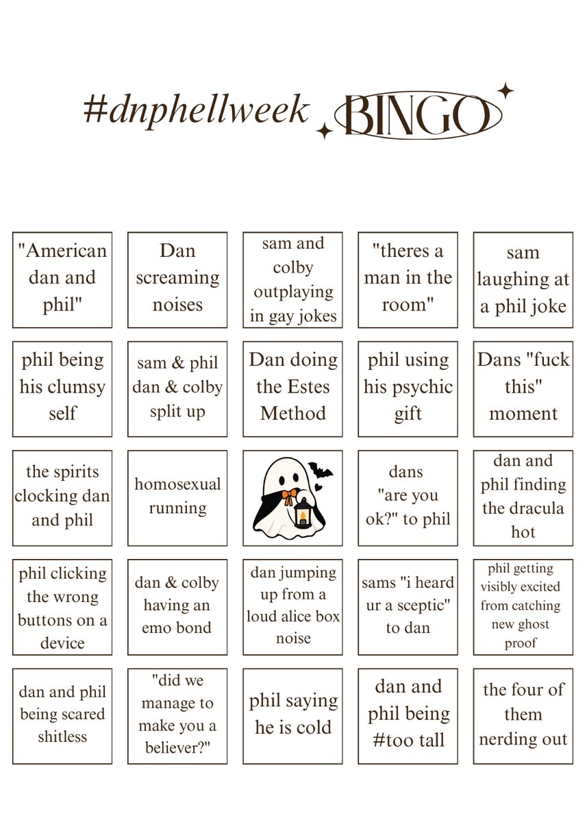 sun_moonhl's tweet photo. for today i really wanted to make a bingo for #dnphellweek on the sam and colby channel, feel free to use it or make your own if you want :)
dan and phil fs had no idea what was coming for them lmao
#samandcolby #danandphil #hellweek https://t.co/aTec9F239G