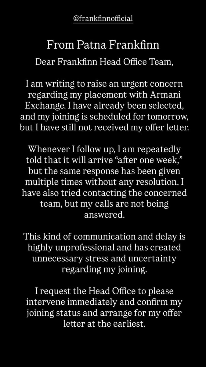syedarmash's tweet photo. @_FlyHigh I would like to request an update regarding my selection and joining process with Armani Exchange. Kindly provide me with the current status and let me know if any further action is required from my side.

Thank you. https://t.co/EMjkGxsHtw