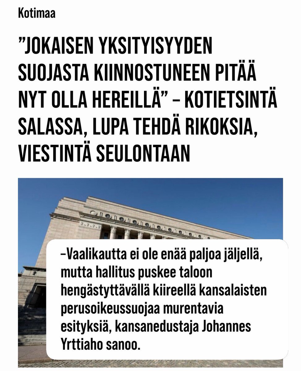 SalunenJussi's tweet photo. Olettamuksen perusteella kun ruvetaan kajoamaan kansalaisten perustuslaillisiin oikeuksiin, 
niin voidaan todeta että lainsäätäjät ovat hakoteillä. https://t.co/Fl1bJgPK7f