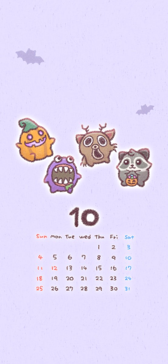 mi_suke_24's tweet photo. 10月のロック画面に使える
カレンダー作ってみた🎃👻

Fortniteのハロウィンイベントに登場した
🎃4匹の精霊ちゃん
🎃バニーボーンちゃんスキン
の2種類を描いてみたよ🌸

スマホサイズによっては見切れちゃったりするかもなので、ご使用の際はうまく調整して使ってみてね❣️(>ᴗ<)
 #Fortnite https://t.co/0okd3OZitC