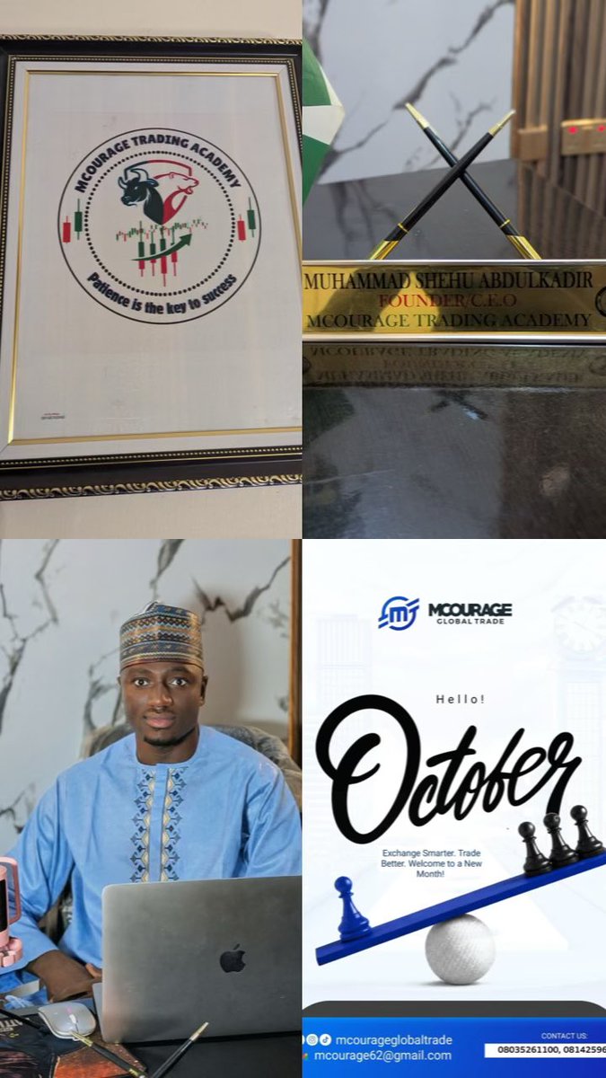 Mcourage_Tech's tweet photo. Alhamdulillah for the journey. 🥹📈

From the vision to the reality — Founder & CEO of MCOURAGE Trading Academy. 🏆📊

A new month, a renewed vision, and bigger goals ahead. October, we’re ready! 🚀

Exchange Smarter. Trade Better. Build Bigger.
May Allah put barakah in every step, every trade, and every opportunity. 🤲🏽

MCOURAGE TRADING ACADEMY 🐂📈
Patience is the key to success.