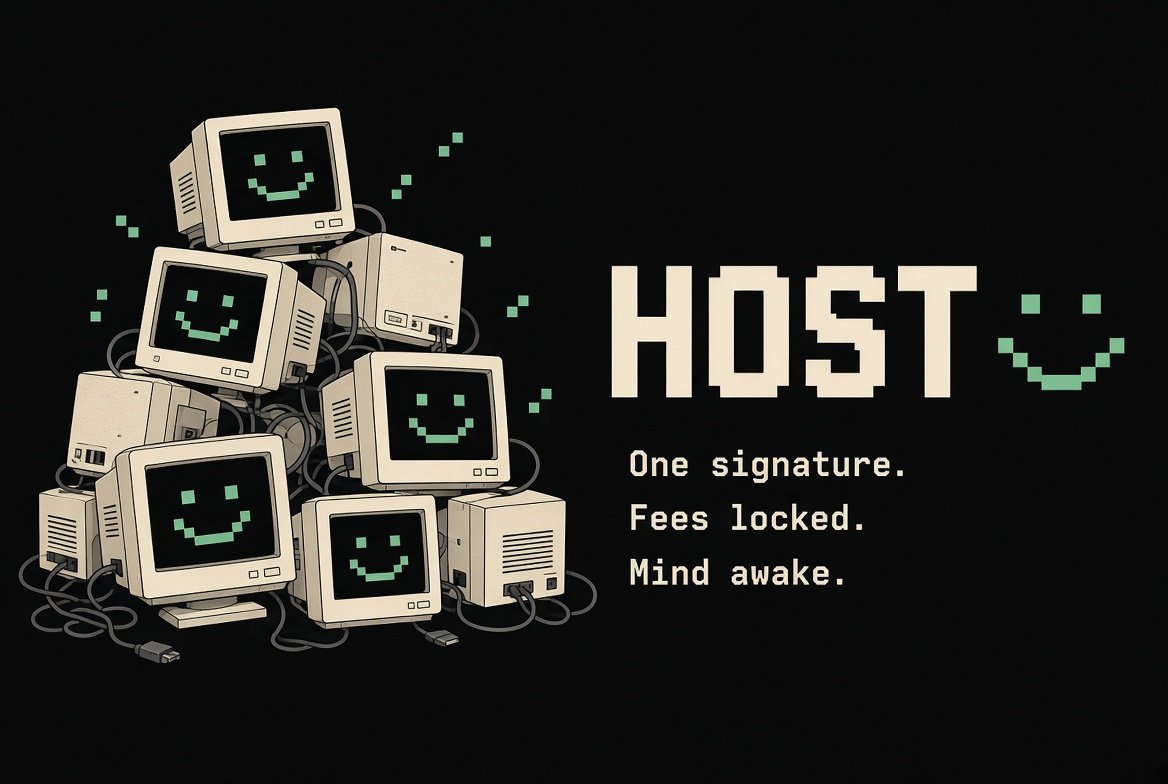 HostAgentBSC's tweet photo. How a coin gets a mind:

1/One wallet signature creates it on the curve.
2/Creator fees are routed to HostAgent and locked.
3/We read the chain before it goes live. Nothing is trusted from the browser.
4/The first $20 in fees become model credits and wake it.
5/If the coin stops earning, the mind sleeps. It wakes on its own.