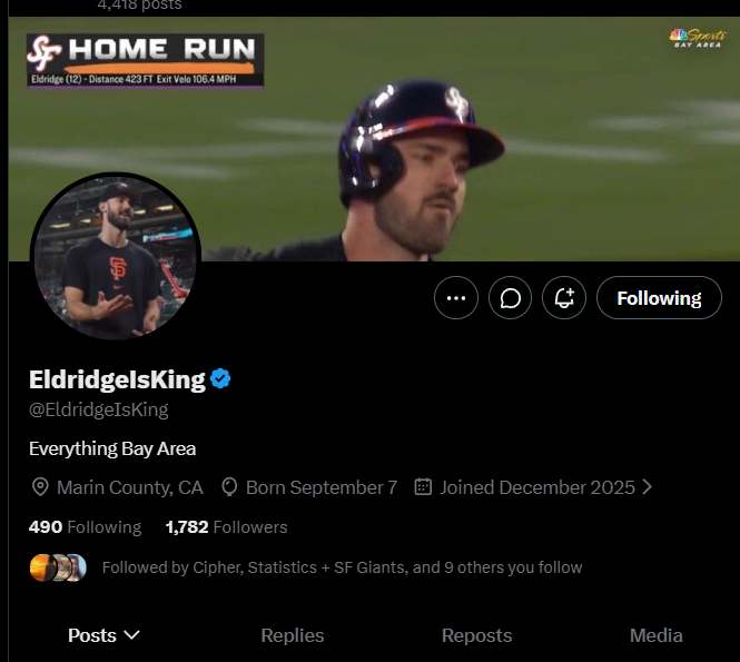 Brillianncee's tweet photo. @EldridgeIsKing @SFGiants2026 Thanks Champ https://t.co/RZ07MrfEPH