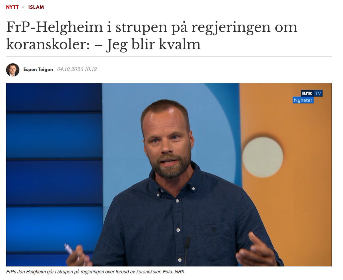 espenteigen's tweet photo. Denne saken viser absurditeten i den nye forståelsen av «menneskerettighetene». 

Unger blir slått, misbrukt og utsatt for grov tvang på koranskoler i Norge. 

Men vi kan ikke forby det eller stoppe praksisen, fordi det bryter med muslimers menneskerettigheter. https://t.co/woafcCGdrc