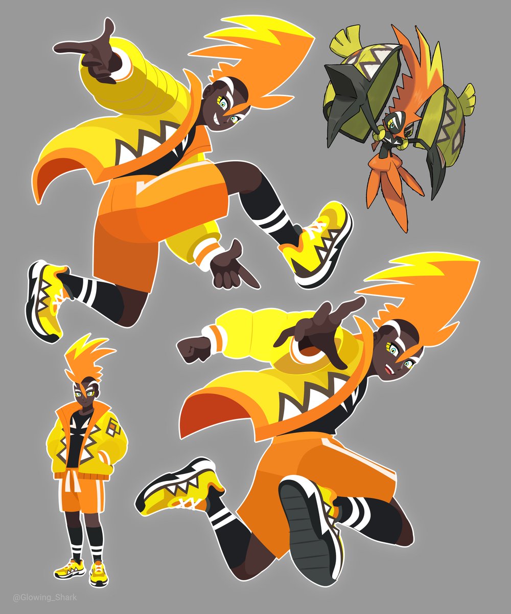 Glowing_Shark's tweet photo. Gijinkas for Tapu Koko and Tapu Bulu! 
an athlete and chef-farmer! 😁✨ https://t.co/YhWl1qHPn7
