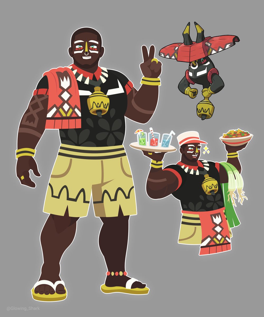 Glowing_Shark's tweet photo. Gijinkas for Tapu Koko and Tapu Bulu! 
an athlete and chef-farmer! 😁✨ https://t.co/YhWl1qHPn7