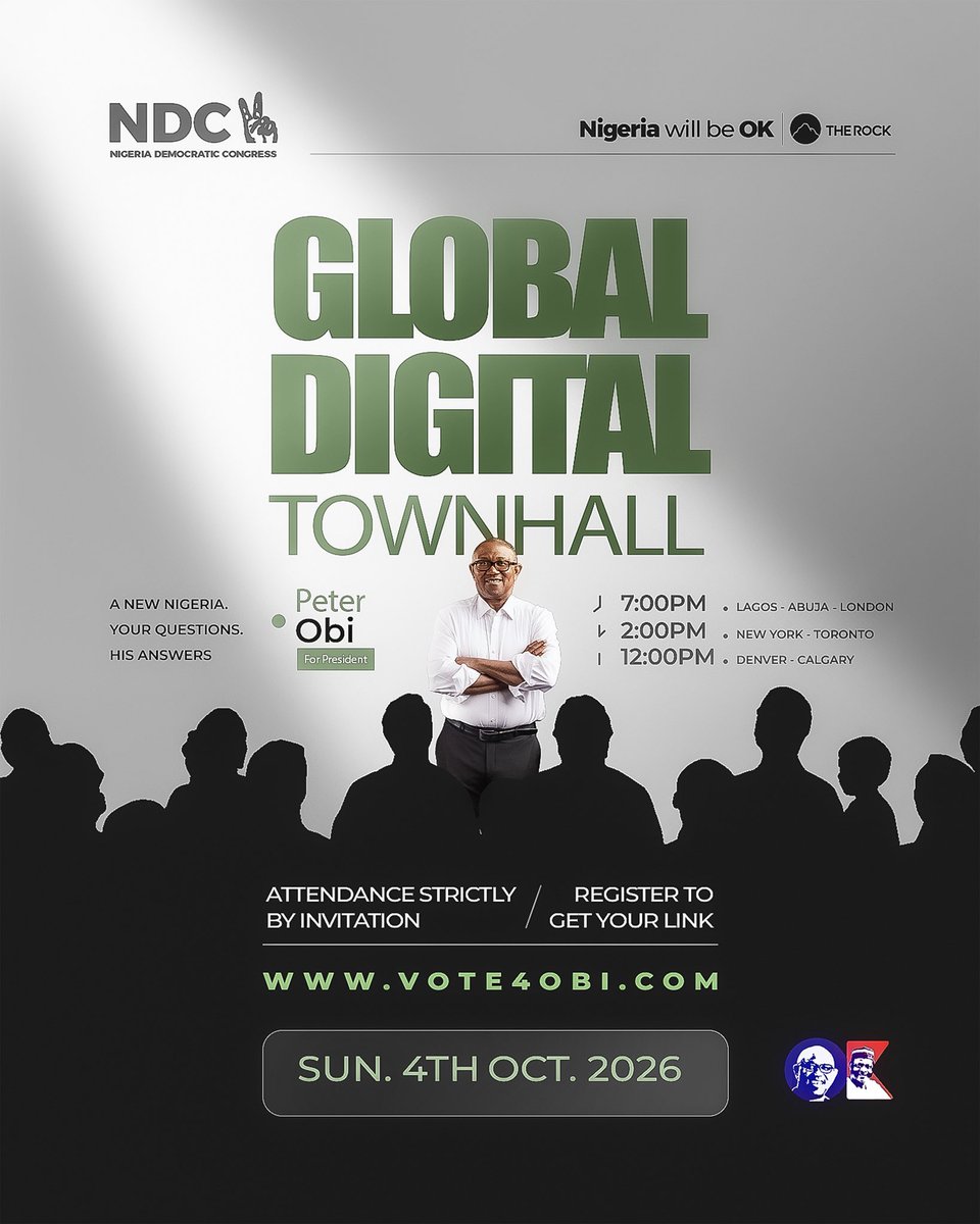 EstherUmoh10's tweet photo. His Excellency, Mr Peter Obi is hosting a Digital TownHall today. 
7:00 PM WAT/GMT | 2 PM EST | 12 PM MST
Attendance is by registration: https://t.co/AZHojvPiJL https://t.co/fFATxAzsjl