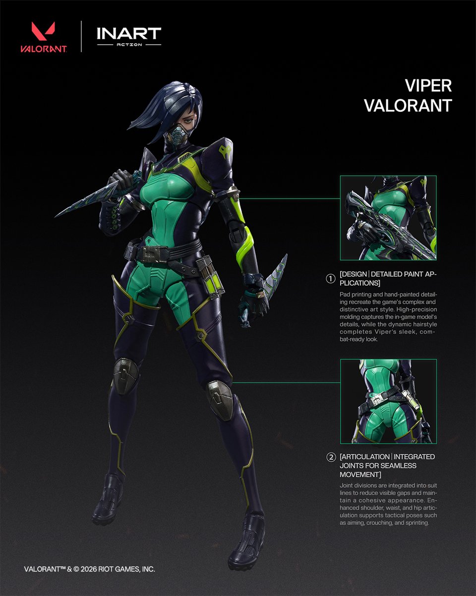 INART_Official's tweet photo. INART Action - VALORANT - Viper 1/12 Action Figure

Pre-orders open today: October 7, 2026, 18:00 GMT+8
👉: https://t.co/duvr992sNK

#INARTAction #VALORANT #Viper #ActionFigures #OfficialLicensedProduct https://t.co/lZodKYdx0E