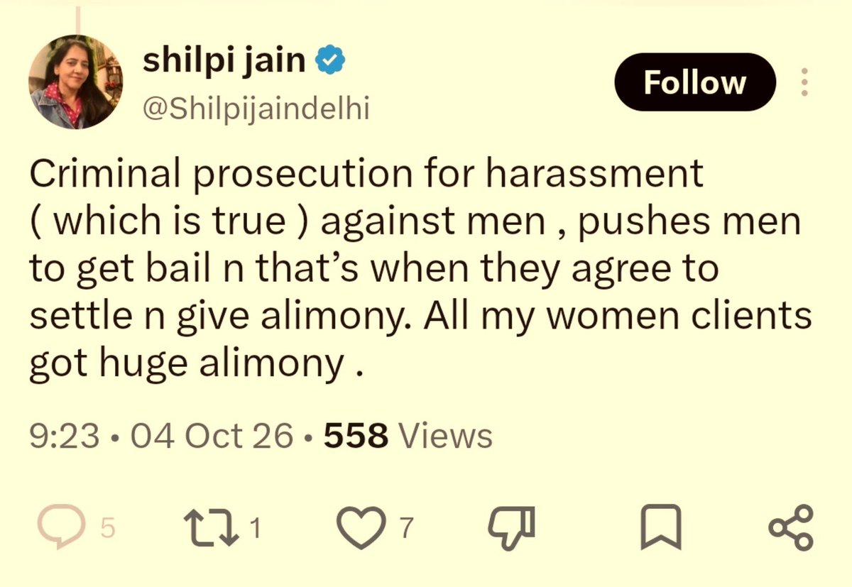 DeepikaBhardwaj's tweet photo. How much cut did you take in those  alimony settlements @Shilpijaindelhi ?

How do you manage to sleep at night making lives of so many men a living hell just for money 💰 https://t.co/kDLKDpELhG