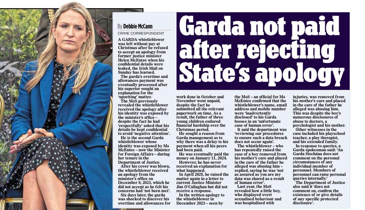 NaturalWomensIE's tweet photo. THIS IS A RESIGNING MATTER
A Garda whistleblower reported sexual abuse of a child. The child was removed from mother and given to the father who was abusing him. The Garda whistleblower was unpaid for weeks.  On McEntee's watch. https://t.co/QIuP0BHabO