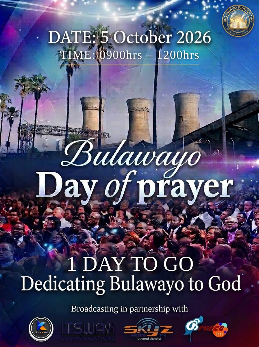 KeyonaTv's tweet photo. Tomorrow, Bulawayo comes together in prayer. 🙏🏽 Be part of the Bulawayo Day of Prayer on KeYona TV.

#BulawayoDayOfPrayer #Bulawayo #KeYonaTV 

@CityofBulawayo @SkyzMetroFM @breezefmstereo https://t.co/zFedDAYm1L