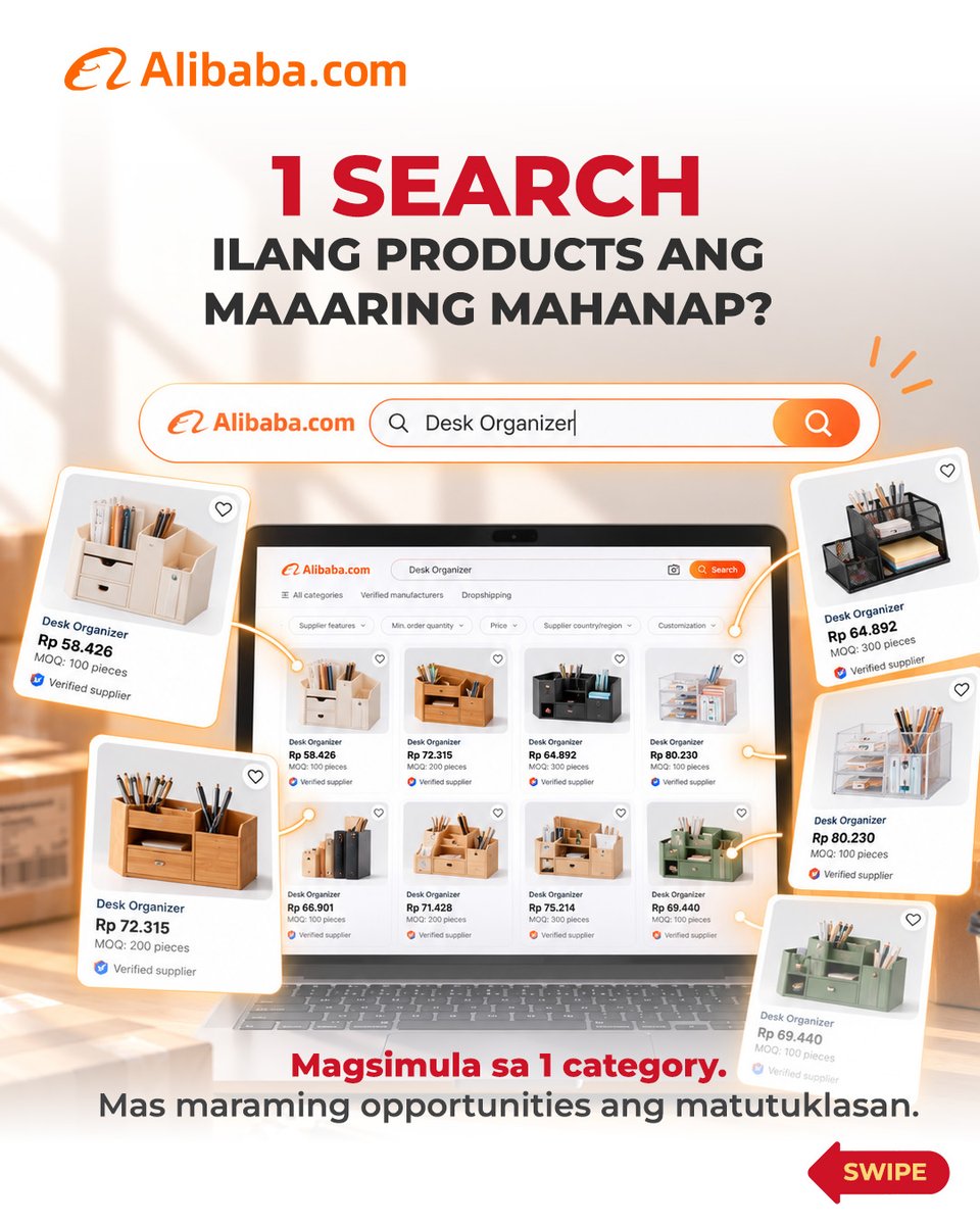 AlibabaSEA_'s tweet photo. You don’t need just one search method to find the right product. Explore different categories, styles, and features to uncover more opportunities.
💡 One category. Multiple product opportunities. Start exploring on https://t.co/Jam8Djxqqa.
#AlibabaCom #BusinessIdeas https://t.co/x8iVrb1OqD