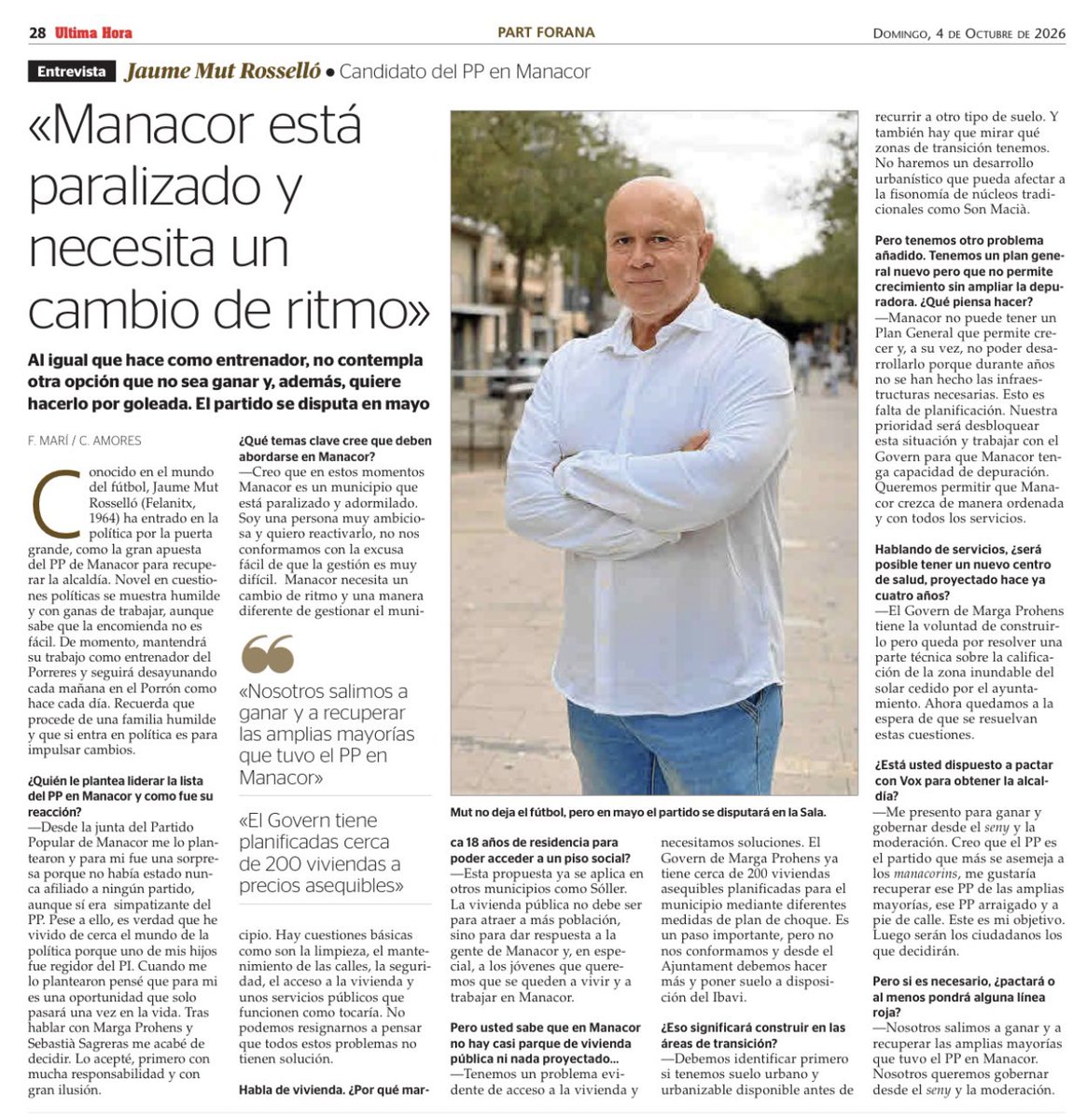 PPdeMallorca's tweet photo. ☀️ Bon dia!

Avui podeu conèixer un poc més de prop Jaume Mut, candidat del @ManacorPp a la batlia, a l’entrevista d’@UHmallorca. 

👉🏼 Explica les seves prioritats per al municipi: habitatge, neteja, seguretat, serveis públics i desbloqueig de projectes.

Amb un diagnòstic clar: Manacor necessita sortir de la paràlisi, recuperar el ritme i afrontar els reptes que té pendents. 💙

🔗 https://t.co/5wQe5AGsxB