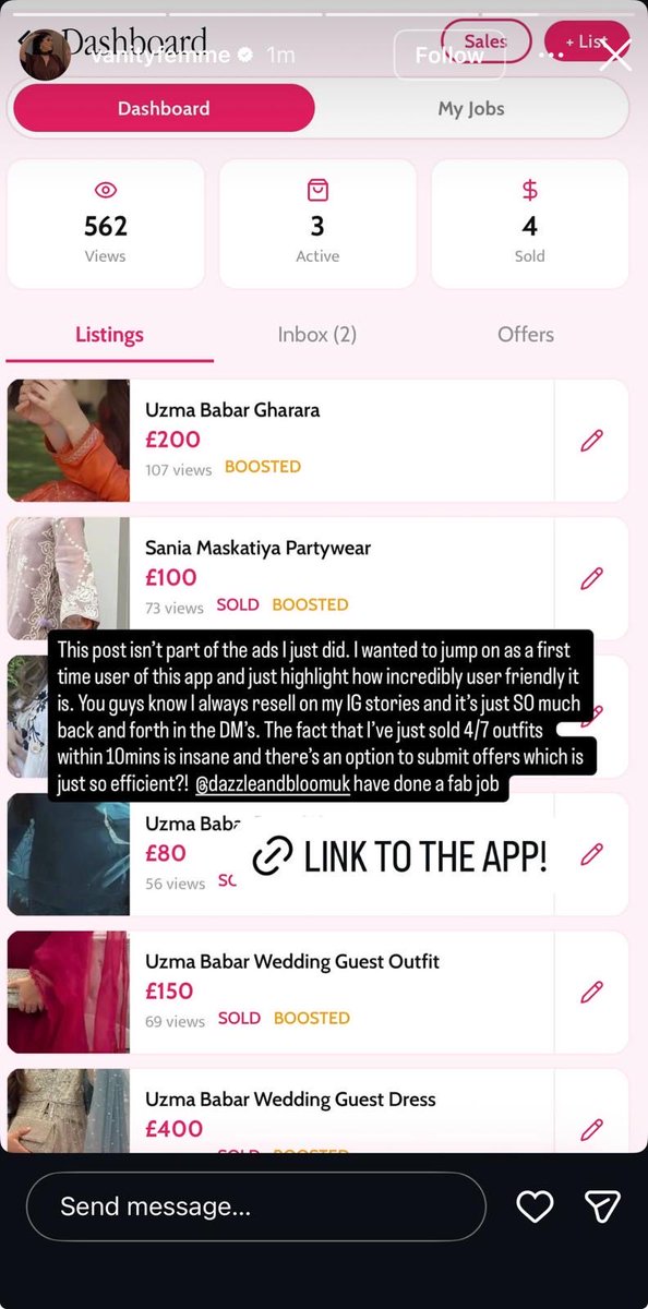 Alionx_'s tweet photo. This makes it all worth it! - we launched Dazzle&amp;Bloom to become a designated marketplace for South Asians. Selling on #Vinted was just not working. Feedback like this is incredibly humbling and only pushes us to build more! #vanityfemme #preloved #southasians https://t.co/Zbzdk31qEw