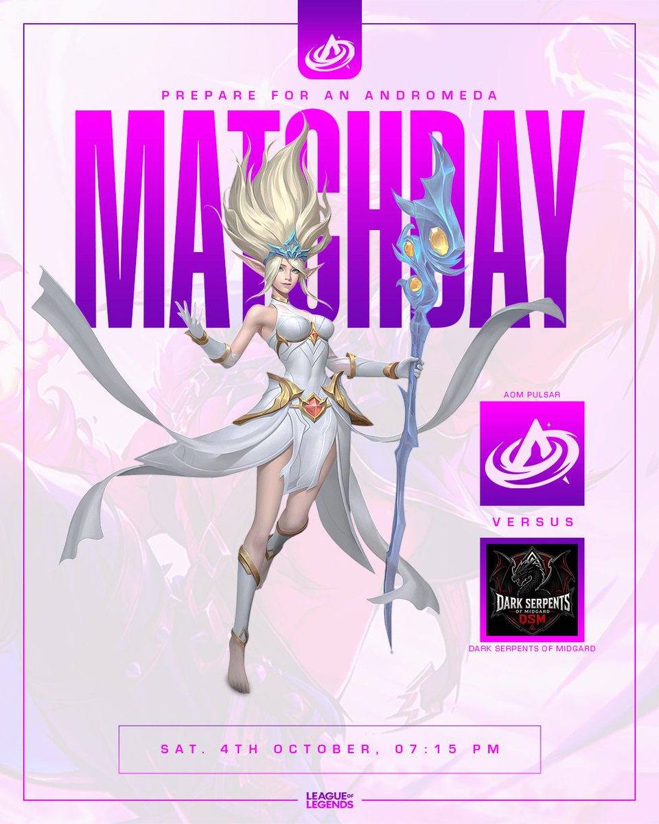 andromeda_lol's tweet photo. 🌌MATCHDAY SPIELTAG 1.
Division 7.4mit @AOMPulsar startet in die Season!
🆚@DarkSerpentsofMidgard Team
📅Sonntag, 04.10
⏰ 19:15Uhr
📺live bei https://t.co/UHkrGlDrLW
Wir freuen uns auf unser Team 💫AOM Pulsar💫
#TKPRM #AOMWIN #Leagueoflegends #andromedalol #CalissieArt #lol #Team #Universum #Galaxy #demotedpigeons #KobuIT #evolupemedia #gamingacademy #propads #gamescomlan #gamescom