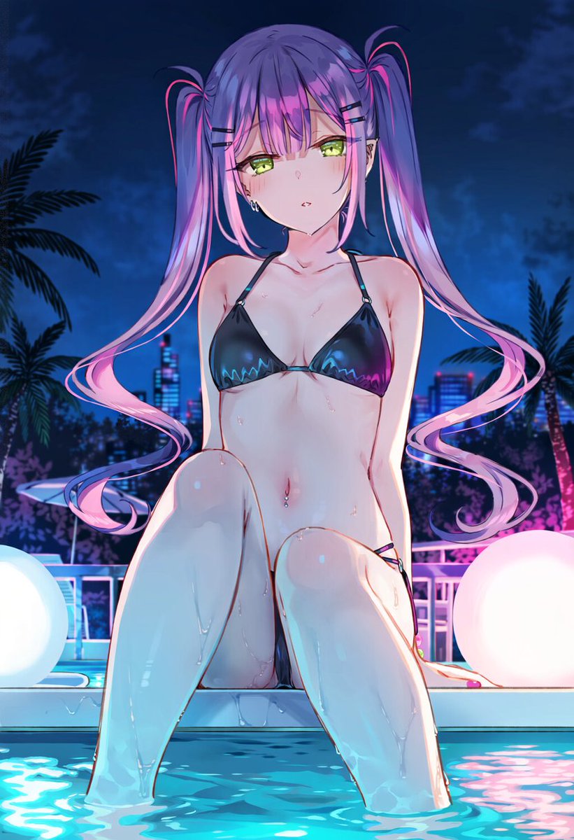 SamezameRe's tweet photo. ナイトプールシチュ　常闇トワ
SFW #AIイラスト #AIart #ホロライブ https://t.co/oKFMq4ajfe