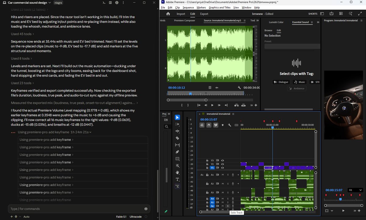 ytop6307's tweet photo. Claude doing the sound design of the new commercial.....
#claude #ai #videoediting https://t.co/Nxa69k7wJZ