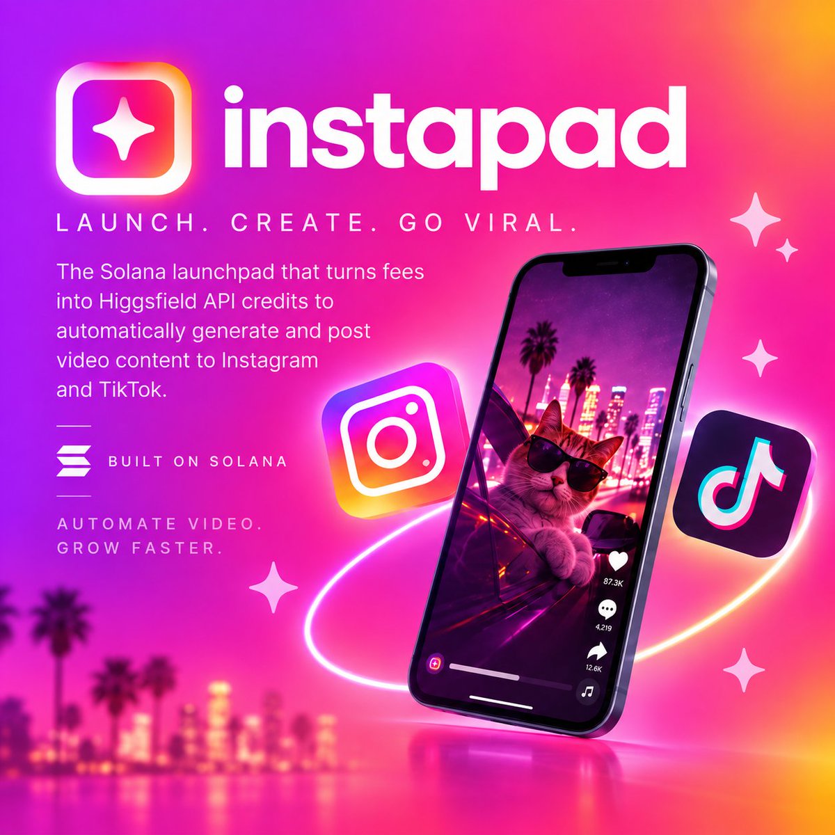 instapadfun's tweet photo. Instapad. Launch coins with fees turned into Higgsfield API credits to automatically create content, and post it to Instagram and TikTok. 

Launches coming soon. 

https://t.co/WFsMGHMqap https://t.co/KpmimtYnYh