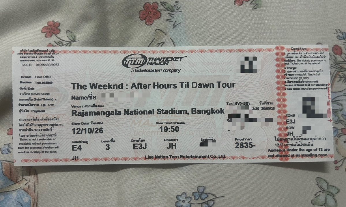 broken20411's tweet photo. ปล่อยบัตรดอย The weeknd วันที่ 12 ขายราคาเท่าทุนค่ะ 2,835 บาท พร้อมใบมอบอำนาจ  ปล่อยเนื่องจากเพื่อนเข้าเวรไม่สามารถมาด้วยได้ค่ะ #ปล่อยบัตรคอนเสิร์ต #Theweeknd #ขายบัตรคอนเสิร์ต https://t.co/4FbuuzV4PZ