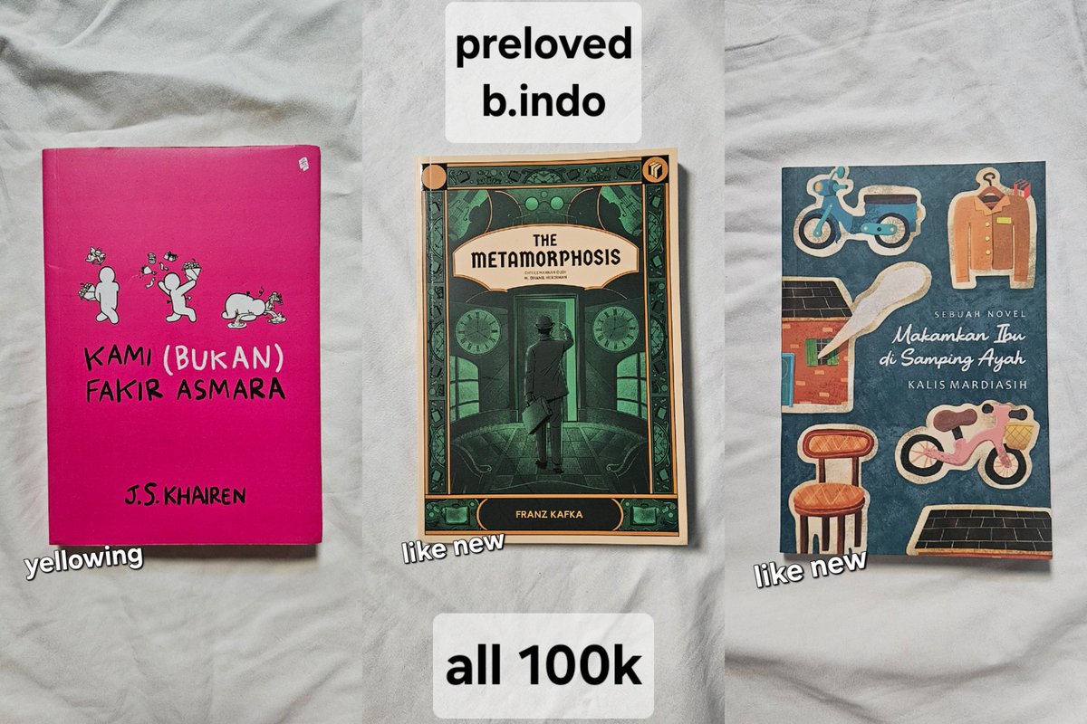 crynshincun's tweet photo. @bibliobase wts preloved
we solve murders ❌️
listen for the lie
really good actually
missing maid
death of an outsider
kami bukan fakir asmara
makamkan ibu di samping ayah
the metamorphosis

bisa 🍊 exc admin, bisa split
📍jatim https://t.co/URCmIiudgA