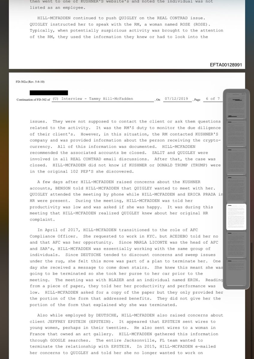 jakeshieldsajj's tweet photo. This is in the Epstein files about Jared Kushner and Jeffrey Epstein 

A whistleblower who worked at Deutsche Bank went to the FBI after she uncovered a massive money-laundering plot

When she brought this to the head of her bank she was fired

It seems the FBI also ignored it https://t.co/oOSWKOnpSC