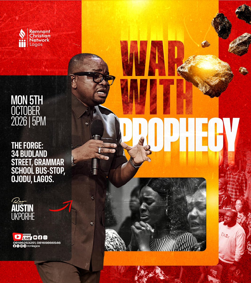 RCNLagos's tweet photo. “This charge I commit unto thee, son Timothy, according to the prophecies which went before on thee, that thou by them mightest war a good warfare” (1 Tim 1:18).

Prophecies reveal God’s counsel, but we must actively engage them.

Join us at The Forge for CBS: War with Prophecy. https://t.co/hOnRdI1HYL