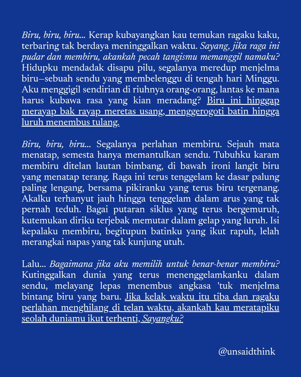 itoxng's tweet photo. jika kelak membiru tubuhku, akankah kau tangisiku hingga habis air matamu? https://t.co/KfREYy8ogW