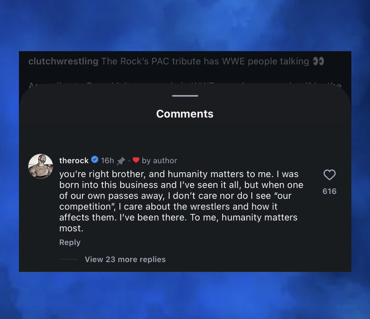 WrestleOps's tweet photo. The Rock responds to Dave Meltzer’s report that people in WWE were surprised by his praise for AEW during his PAC tribute video:

“…when one of our own passes away, I don’t care nor do I see “our competition,” I care about the wrestlers and how it affects them. I’ve been there. To me, humanity matters most.”