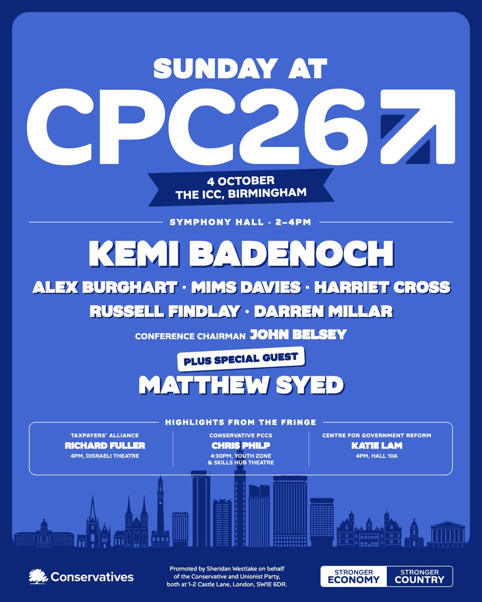 Conservatives's tweet photo. Here's what's on at #CPC26 today 👇 https://t.co/iUlqo1Qm1x