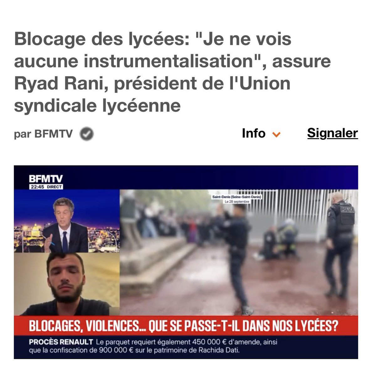 EddySardou's tweet photo. Ryad Rani, le nouveau chouchou des médias pour "représenter" les lycéens :
- pas lycéen
- 3eme sur la liste LFI à Wattrelos
- stagiaire chez David Guiraud
- a soutenu le terroriste Georges I. Abdallah et la Jeune Garde avant sa dissolution
L’instrumentalisation, c’est les autres. https://t.co/pdf0VSVmhx
