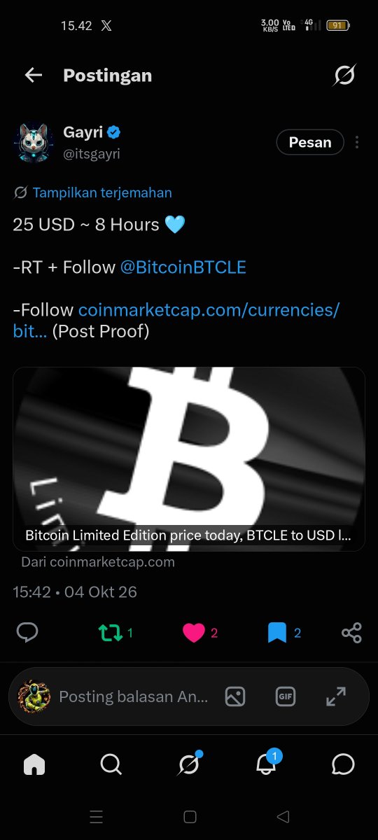 89Winx's tweet photo. @itsgayri @BitcoinBTCLE Done ✅✍️ https://t.co/clUroWOY6h